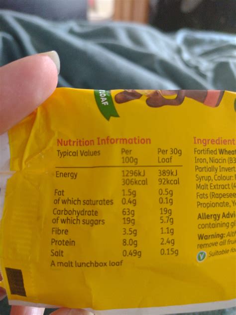 soreen malt loaf nutrition facts.